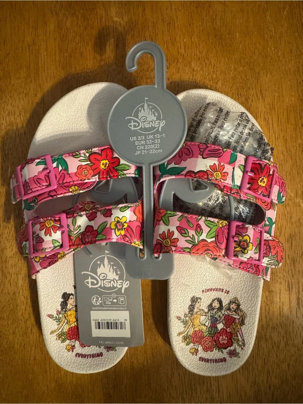 Disney Pink Floral Double-Strap Kids Slide Sandals